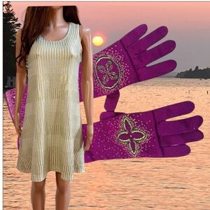 Source Unknown Gold Mini Dress with Purple Gloves
